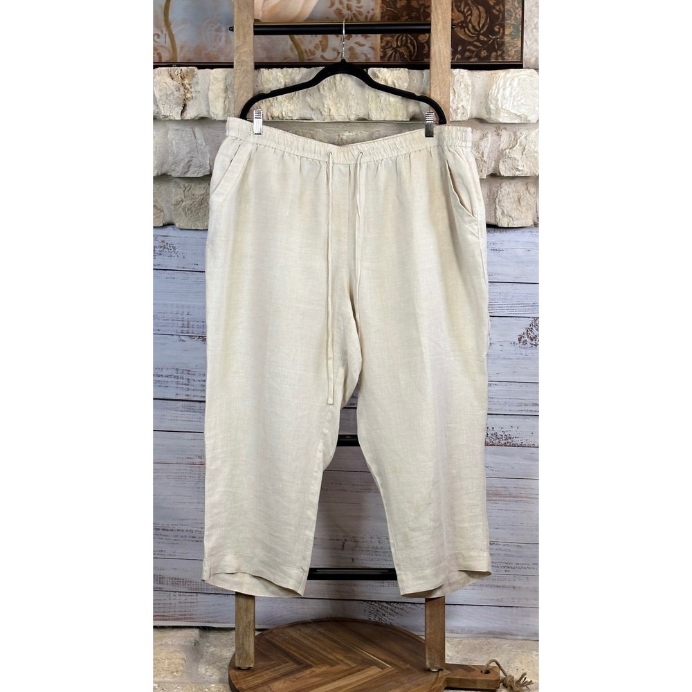 Jones New York Sport Woman 3X Beige 100% Linen Drawstring Cropped Pants